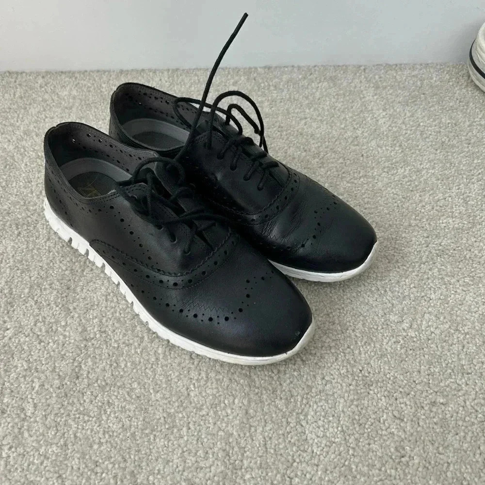 Cole Haan Black and White Sneakers with Perforated Design